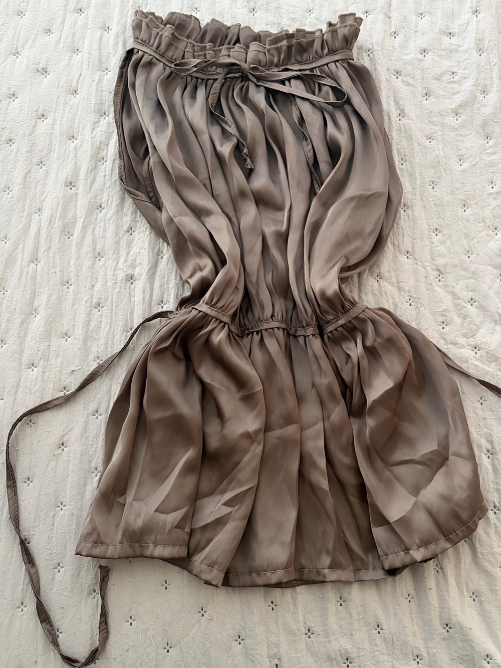 Satin Taupe Tie Waist Slinky Sleeveless Tank Top